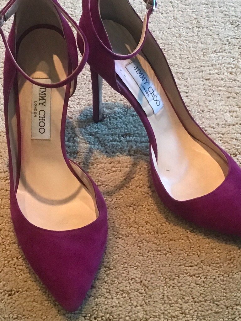 Jimmy Choo Lucy 100 D'orsay Mad Purple Suede Leather Heels Shoes